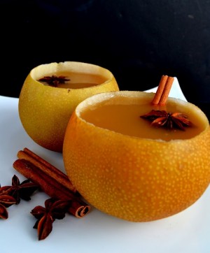 Warm Pear Cider in Pear Cups