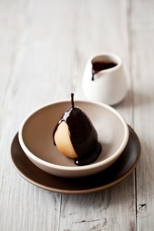 Poached Pears with Chocolate Sauce